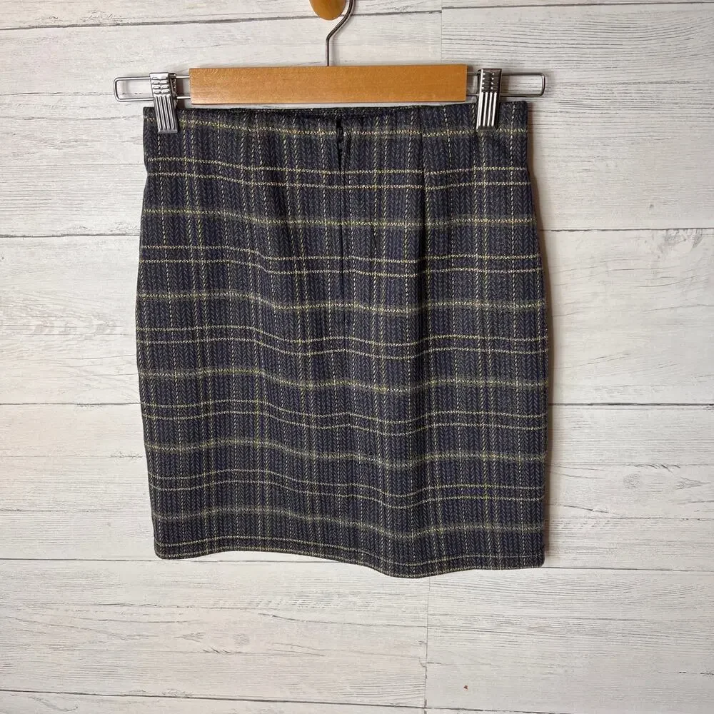 ModCloth Skirt Womens SZ Small Blue Sweet Silver Linings Plaid Mini School Girl